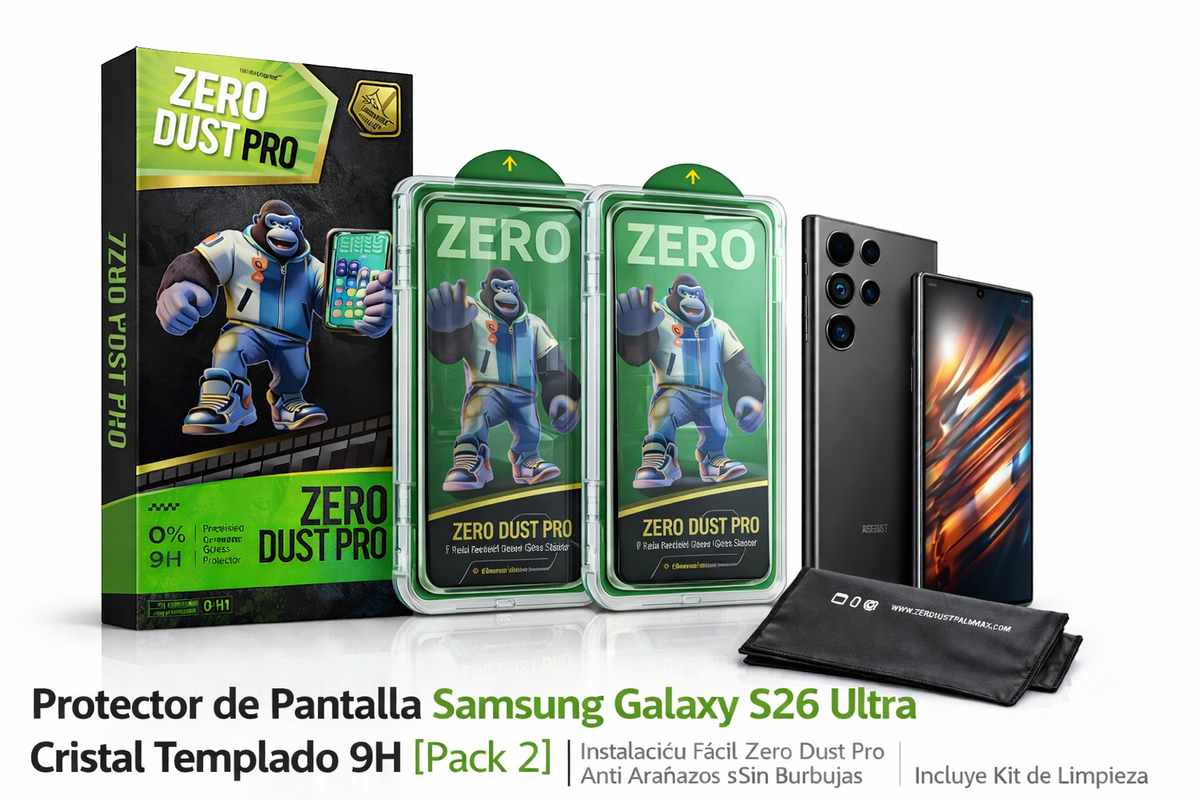 Protector de Pantalla Samsung Galaxy S26 Ultra Cristal Templado 9H [Pack 2] – Instalación Fácil Zero Dust Pro, Anti Arañazos, Alta Transparencia HD, Sin Burbujas – Incluye Kit de Limpieza