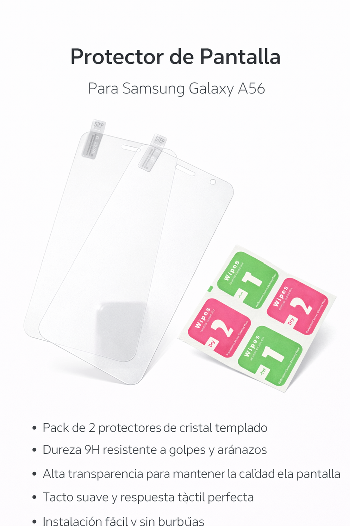 Protector de Pantalla de Cristal Templado para Samsung Galaxy A56 – Pack de 2